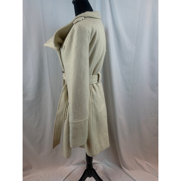 Chic Cream Textured Double Breasted Belted Trench Coat Women's Large - Picture 6 of 14